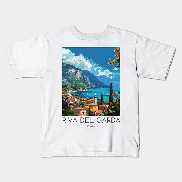 A Pop Art Travel Print of Riva del Garda - Italy Kids T-Shirt by Studio Red Koala